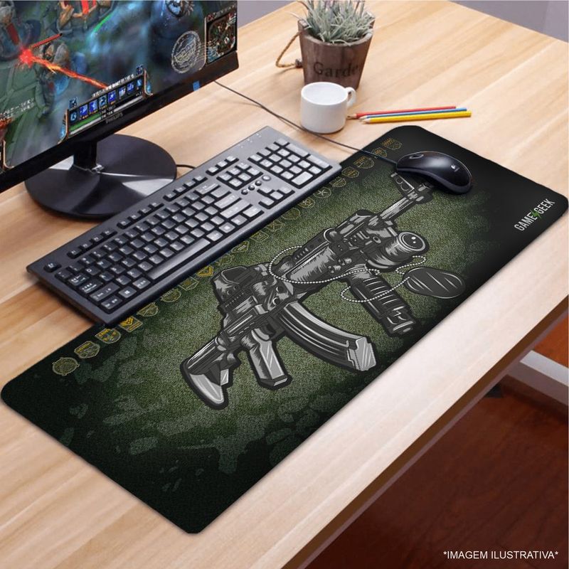 GENERICO - MOUSE PAD GAMER XL 90X40X3MM GAME GEEK DISEÑO AMETRALLADORA
