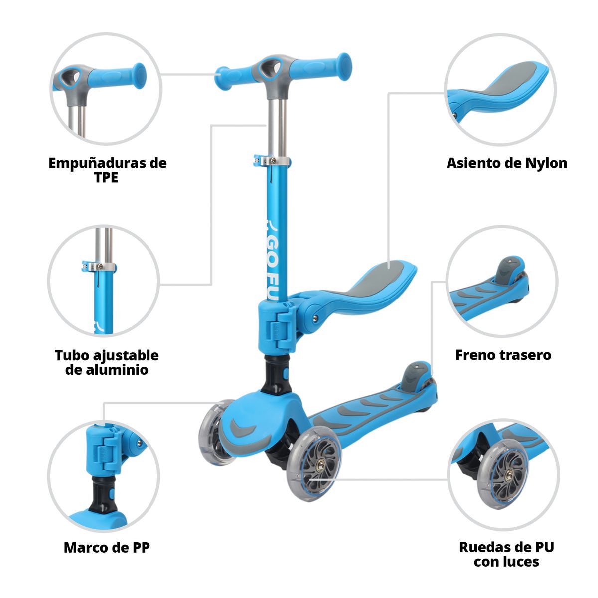 GO FUN - Scooter Infantil 2 en 1 GO FUN Azul