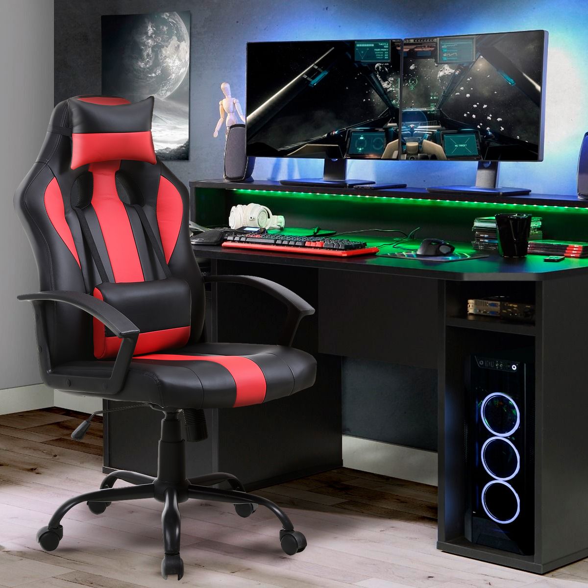 NOVAHUS - Silla Gamer Reclinable y Altura Ajustable Rojo