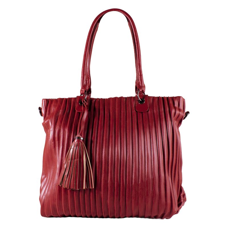 MAILEA - Cartera ecocuero full pliegues para mujer burdeo