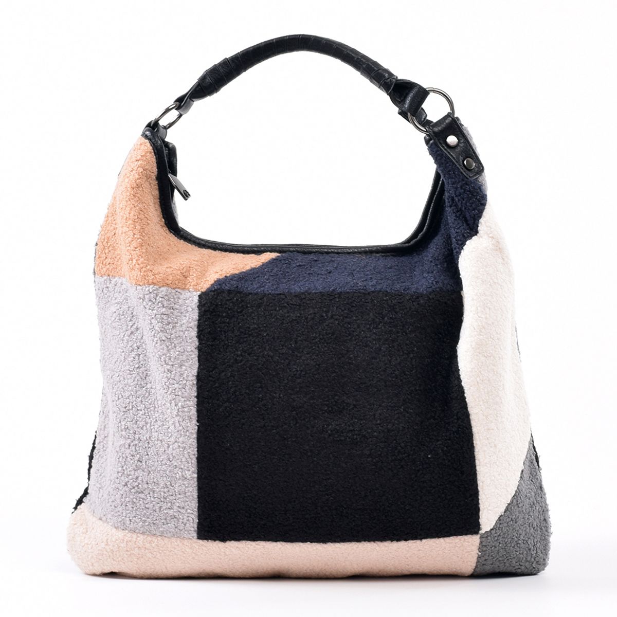 MAILEA - Cartera ecocuero patchwork lana para mujer negro