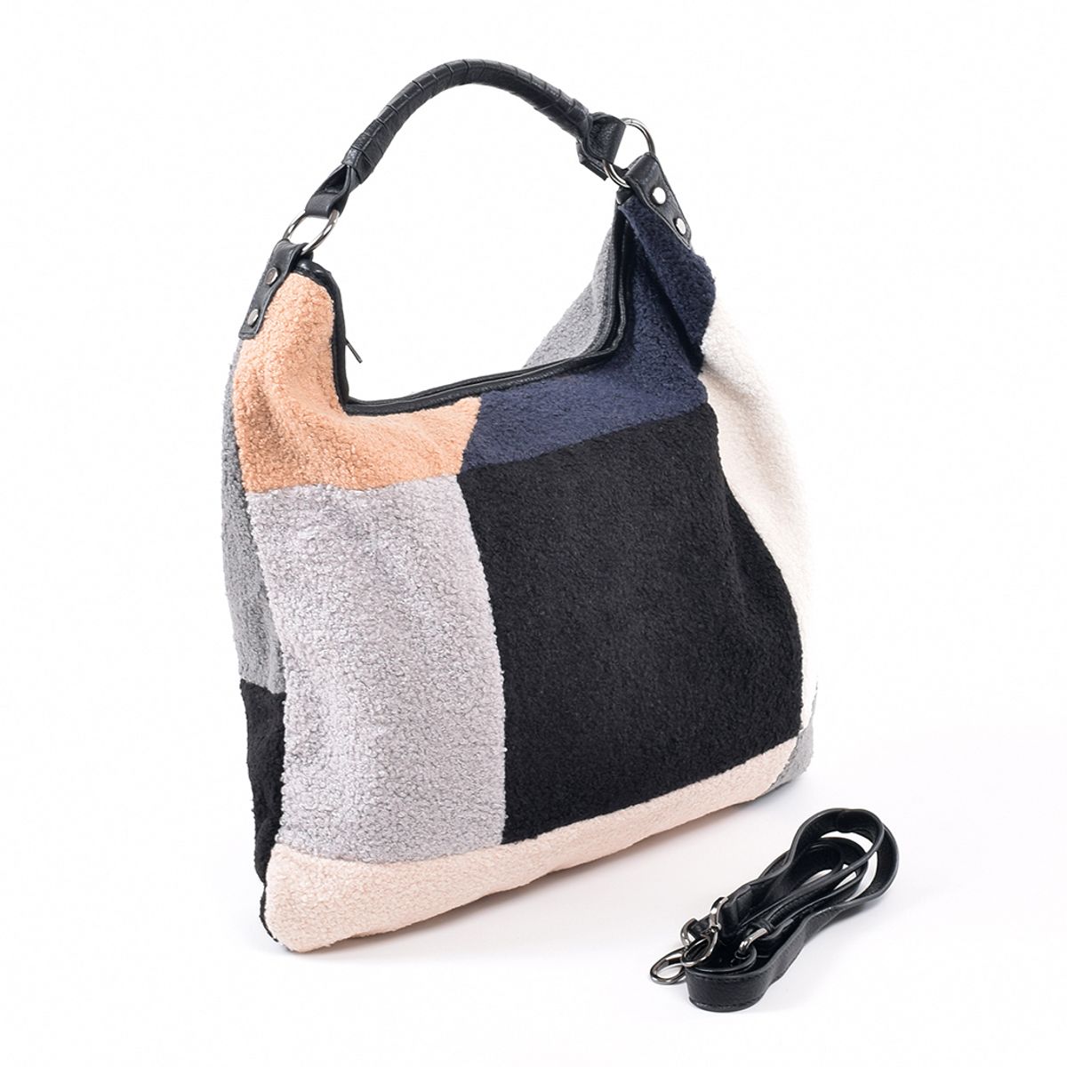 MAILEA - Cartera ecocuero patchwork lana para mujer negro