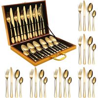 Juego Cuchilleria 24 Piezas Set Cubiertos Dorados Completo Con Maletin