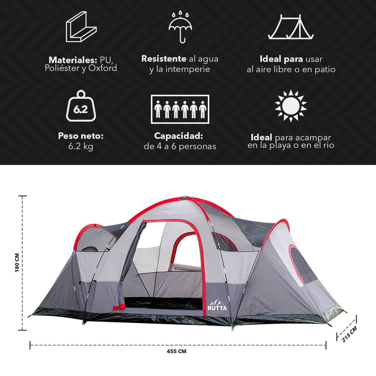 RUTTA - Carpa Camping Familiar 4 Personas Outdoor