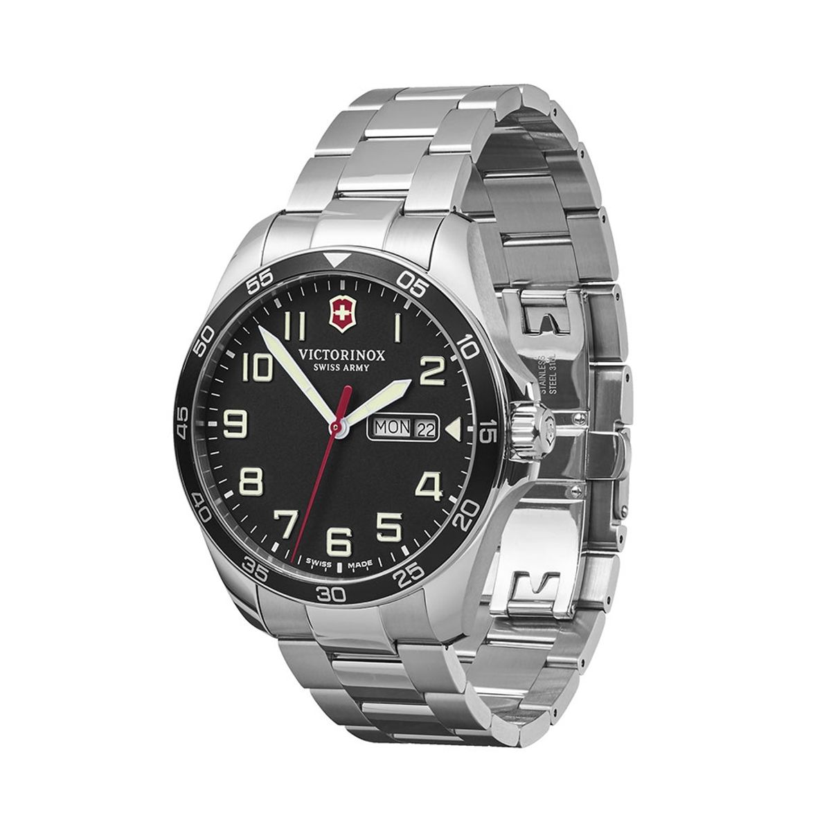 VICTORINOX - Reloj Fieldforce correa acero inoxidable dial negro Victorinox
