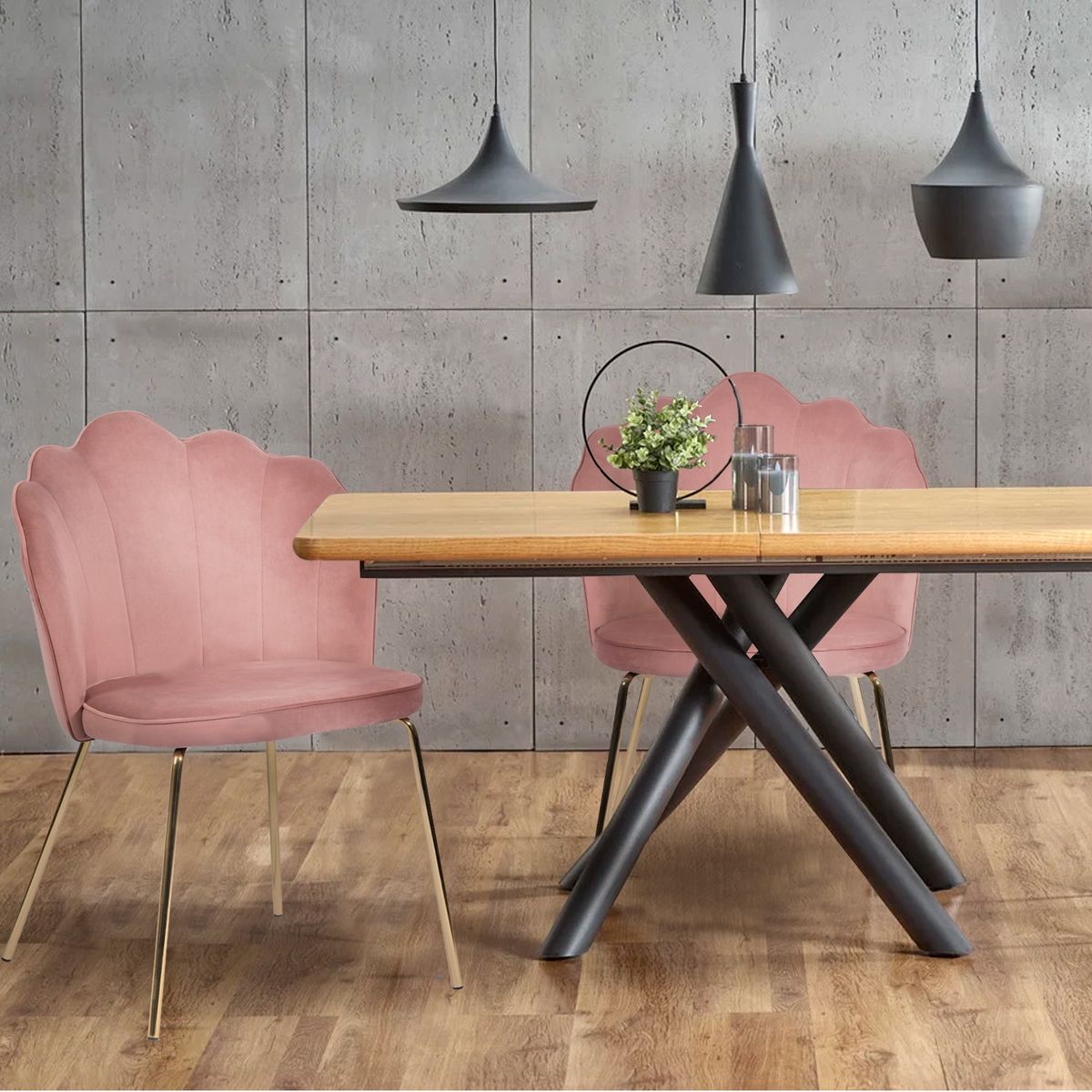 NOVAHUS - Pack 2 Sillas de Comedor de Terciopelo Rosa