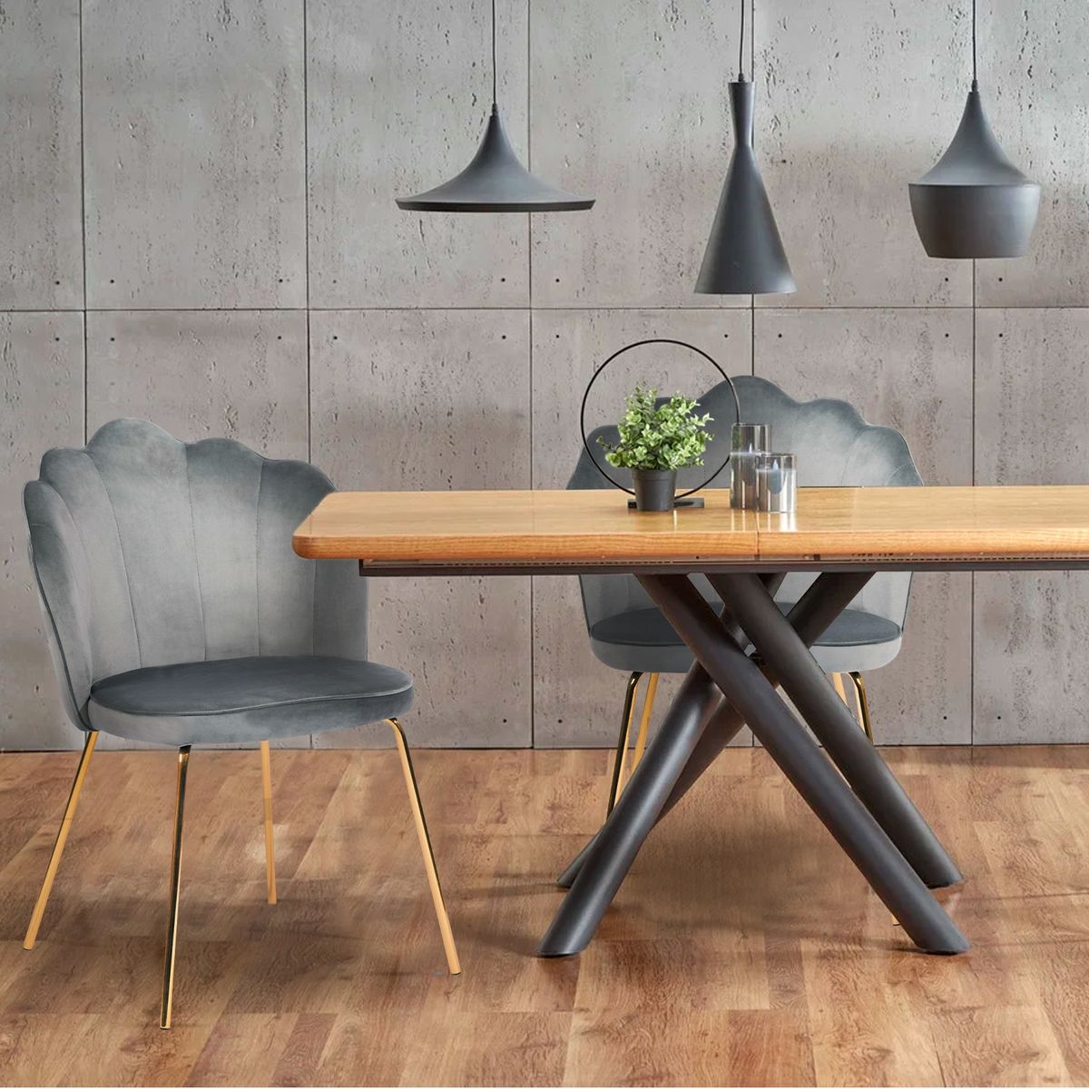 NOVAHUS - PACK 2 SILLA COMEDOR DE TERCIOPELO CON PATAS CROMADAS