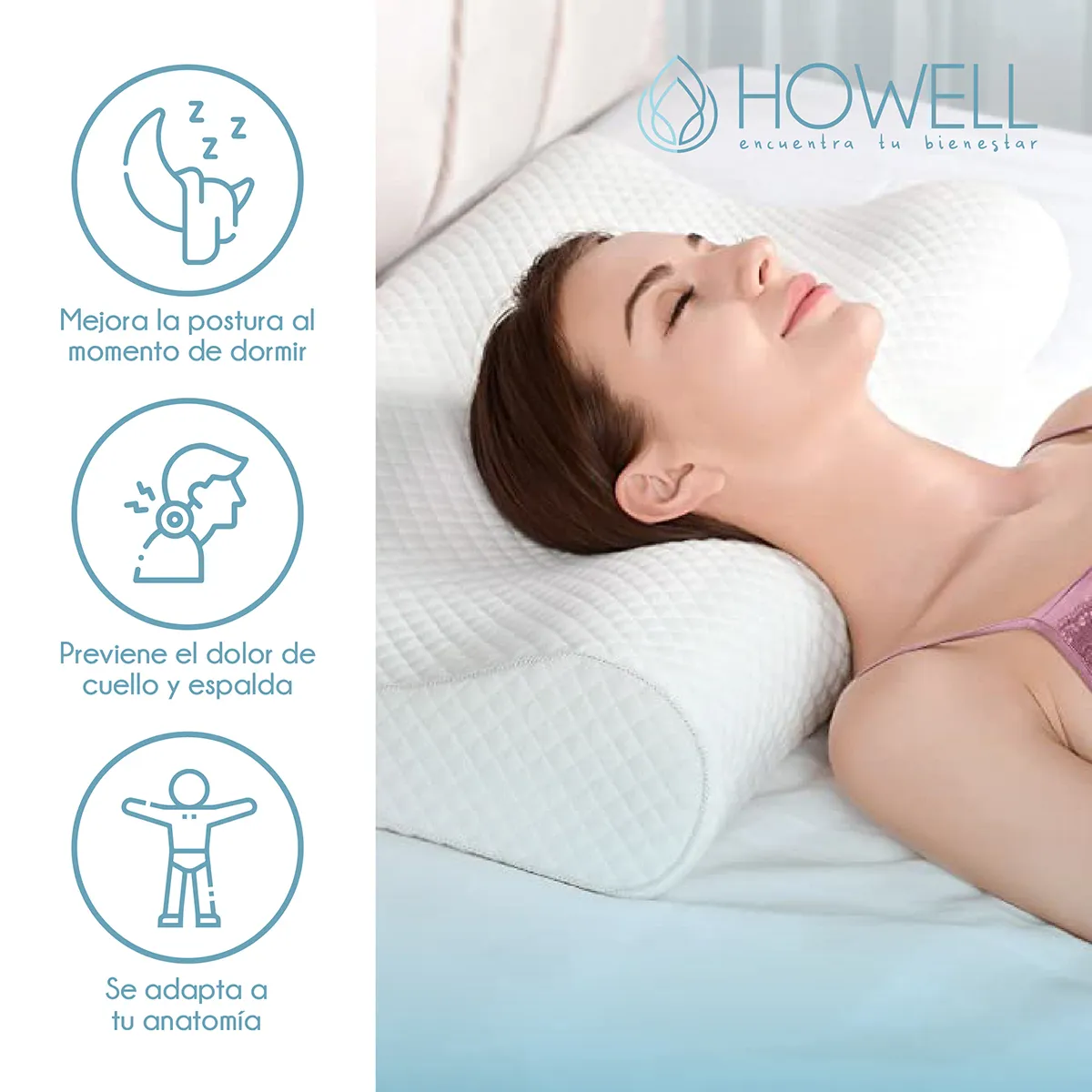 HOWELL - Almohada Cervical Viscoelástica Flex Memoria Dormir Descanso