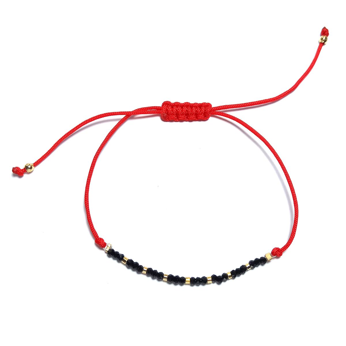 COGGIOLA - Pulsera Cristal Negro Enchapada Oro 18K Cordón Rojo