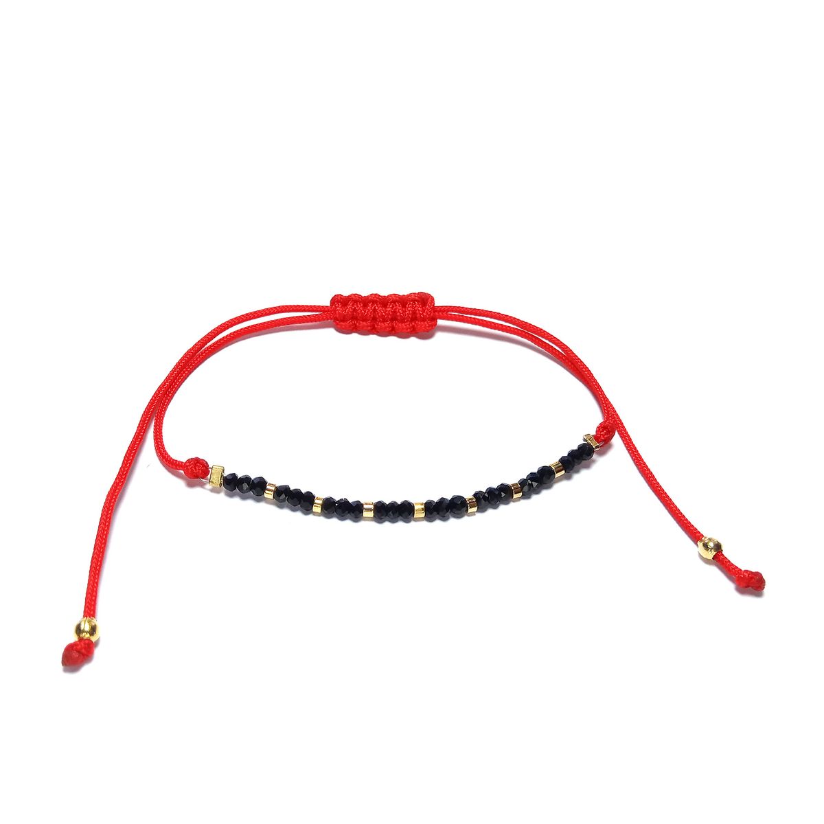 COGGIOLA - Pulsera Cristal Negro Enchapada Oro 18K Cordón Rojo