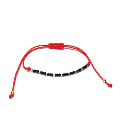 Imagen 2 del producto Pulsera Cristal Negro Enchapada Oro 18K Cordón Rojo