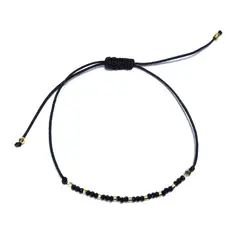 COGGIOLA - Pulsera Cristal Negro Enchapada en Oro 18K Cordón Negro