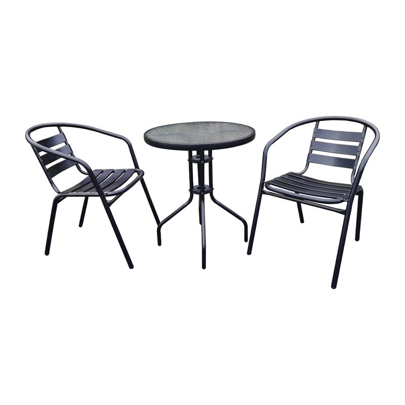 NOVAHUS - Set de Terraza de Acero y Mesa de Vidrio Negro