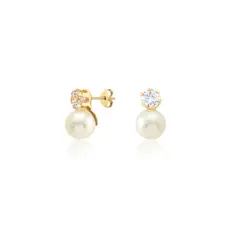 MARRO - Aros Perla 8 mm con cristal enchapados en oro 18K