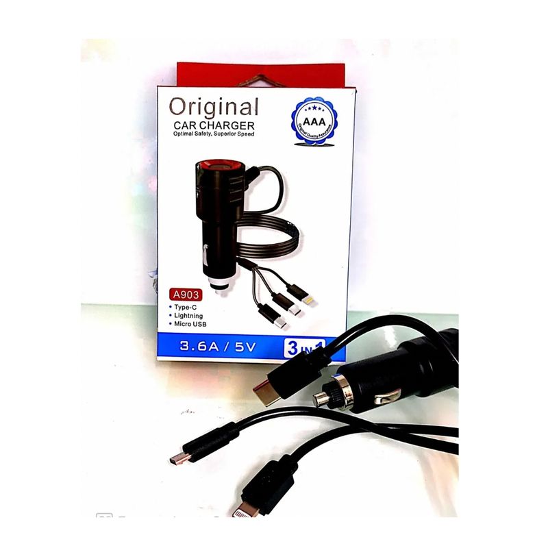 GENERICO - Cargador Para Auto 3 En 1 Practico Entrada iPhone/v8/t.c
