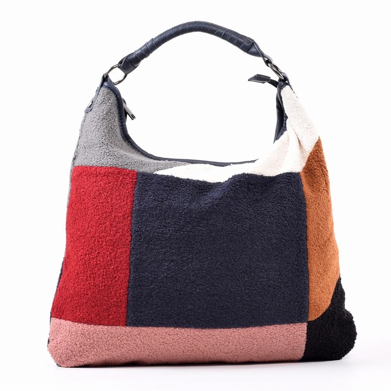 MAILEA - Cartera ecocuero patchwork lana para mujer azul oscuro