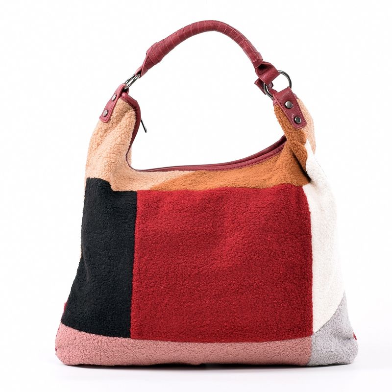 MAILEA - Cartera ecocuero patchwork lana para mujer rojo
