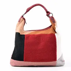 MAILEA - Cartera ecocuero patchwork lana para mujer rojo