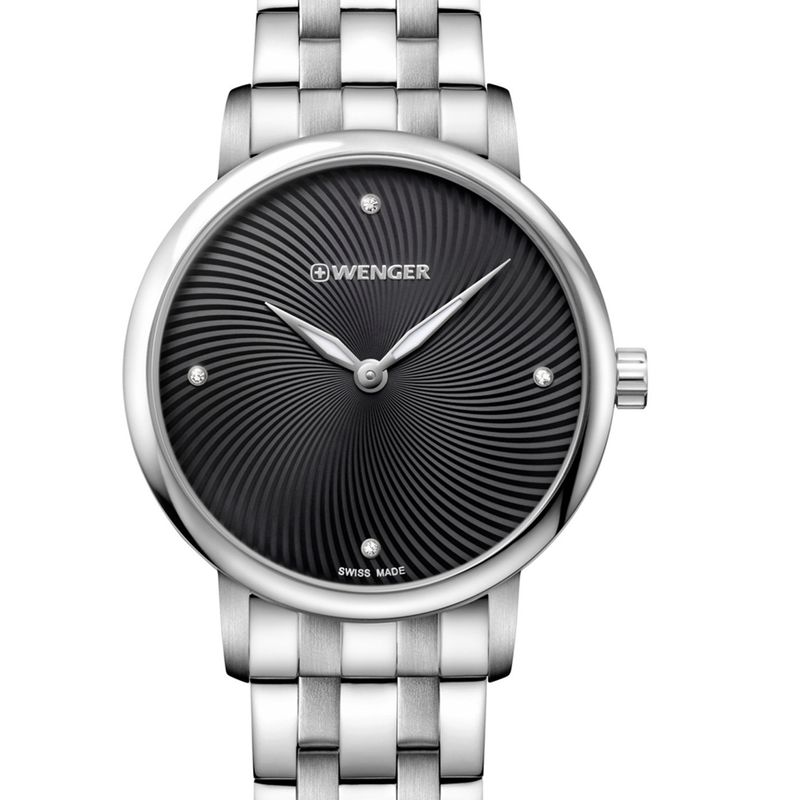 WENGER - Reloj Urban Donnissima correa acero inoxidable dial negro Wenger
