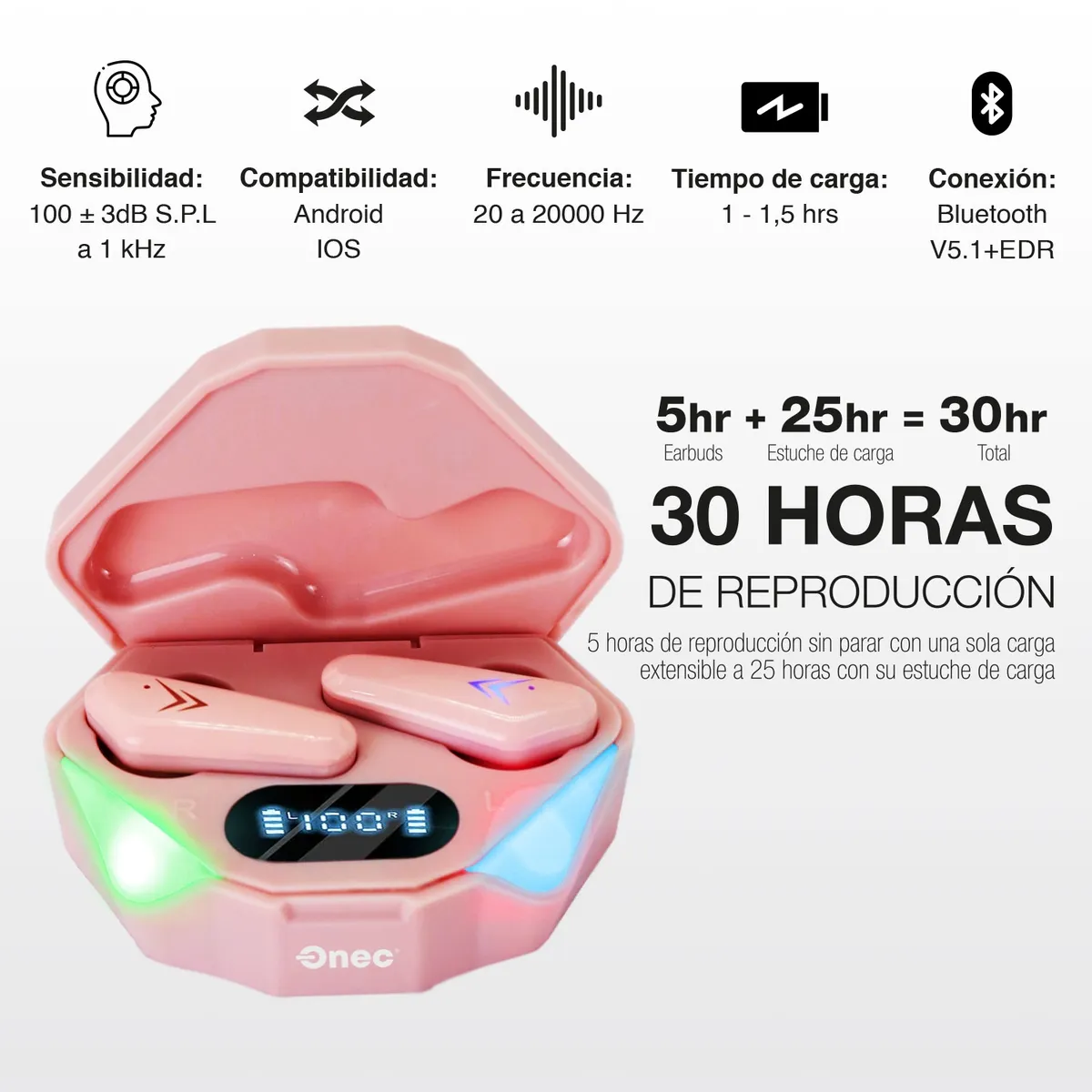 ASIAMERICA - Audífonos Earbuds Reisen R1 TWS Rosado