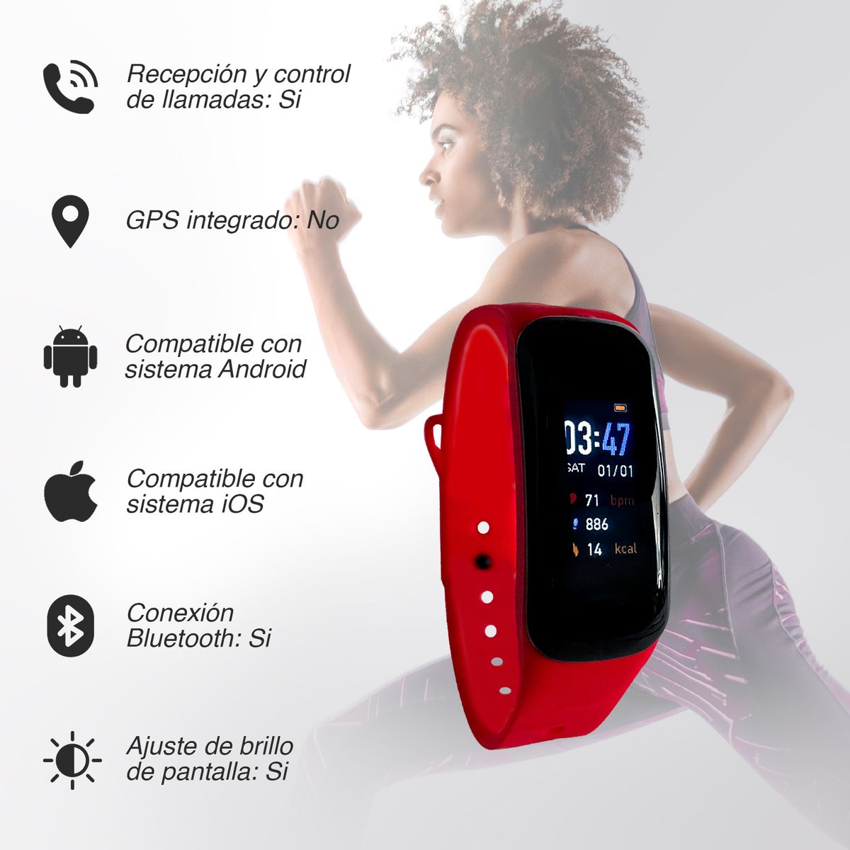 ASIAMERICA - Smart Band ZN48 Rojo Resistente al Agua