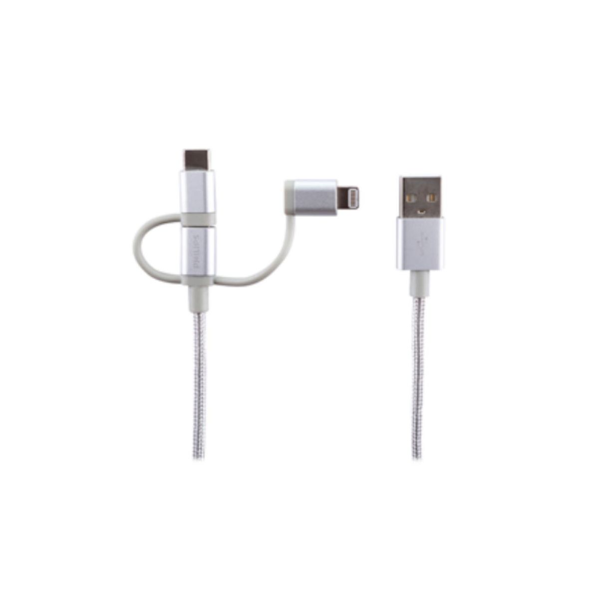 PHILIPS - Cable USB 3 En 1 Mricro USB Tipo C Lightning 0.8M Philips