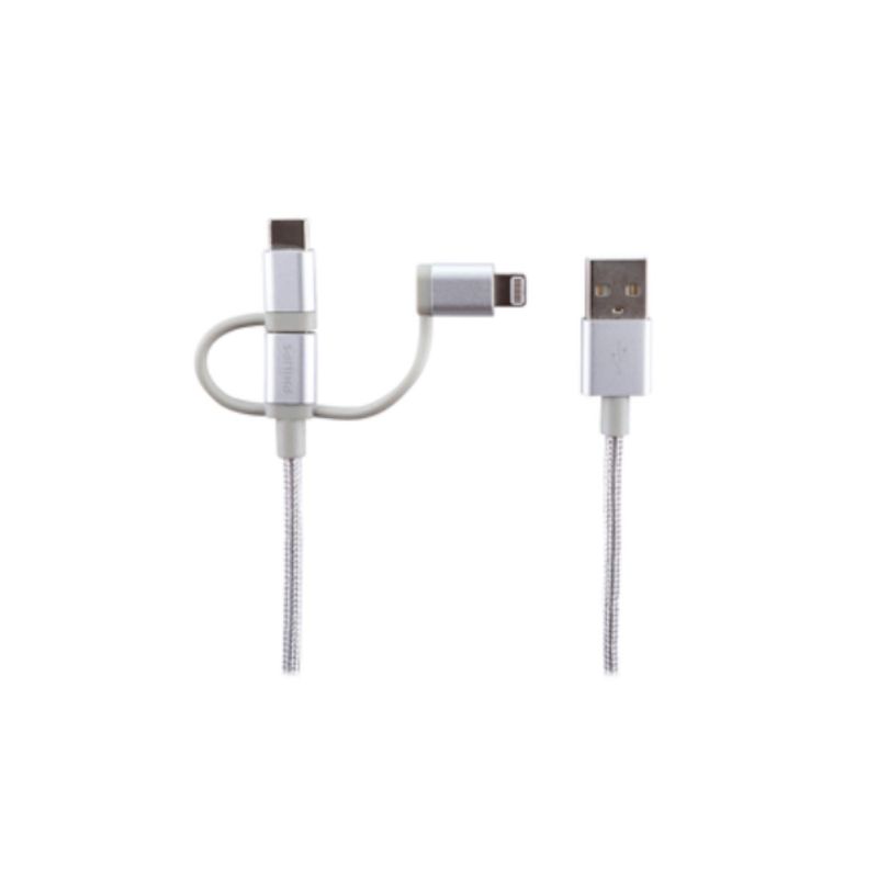 PHILIPS - Cable USB 3 En 1 Mricro USB Tipo C Lightning 0.8M Philips