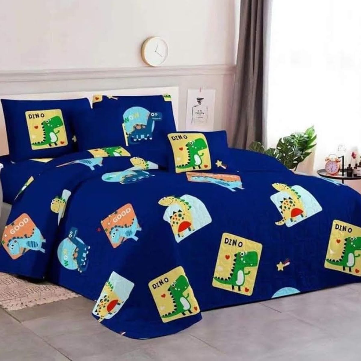 GENERICO - Cobertor de verano Quilt Plaza y Media Dinosaurio azul