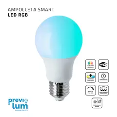 PREVILUM - Ampolleta LED SMART WIFI RGB y Blanco App Movil Alexa Google Home