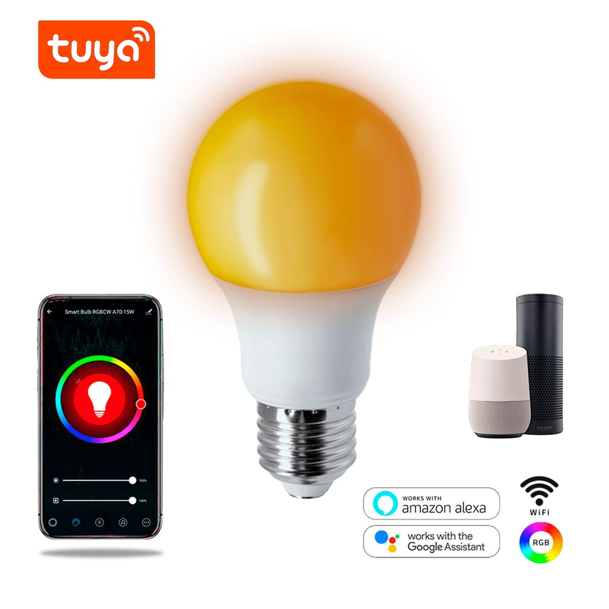 PREVILUM - Ampolleta LED SMART WIFI RGB y Blanco App Movil Alexa Google Home