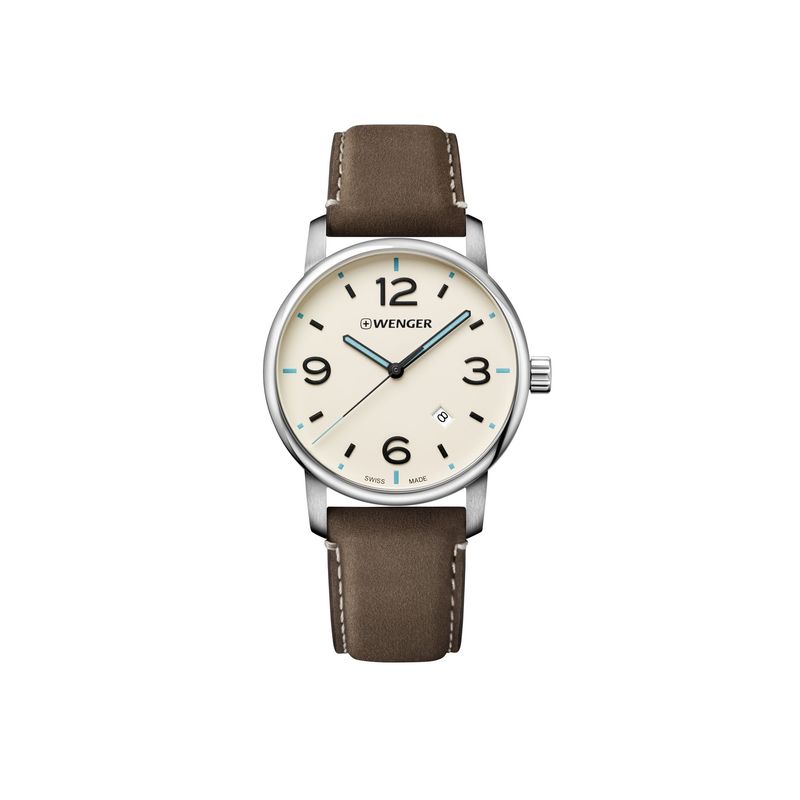 WENGER - Reloj Urban Metropolitan correa de cuero color Café dial beige Wenger