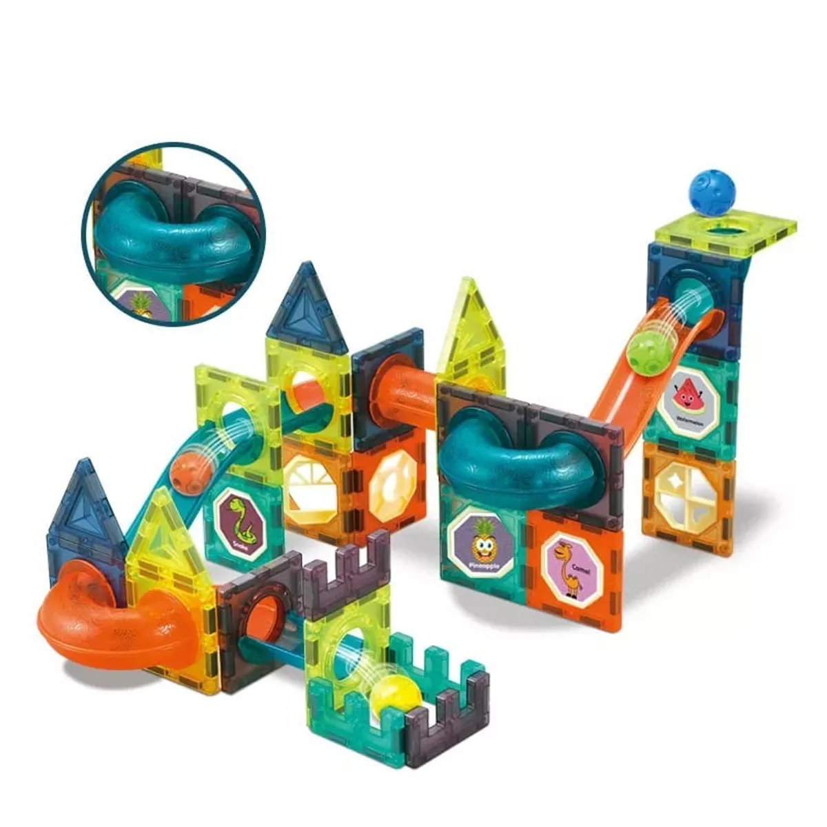 GATON - Set Bloques Magnéticos Circuito de Canícas con Luz 75 Piezas