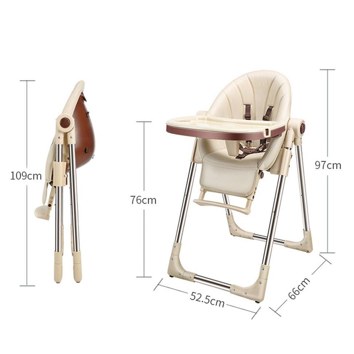 GENERICO - Silla De Comer Para Bebe Niño Ecocuero altura Ajustable Beige
