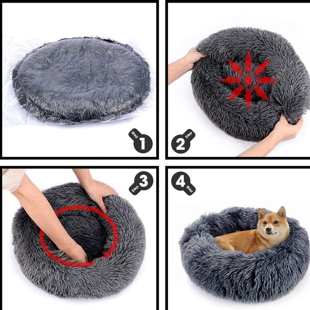 BJ HOGAR - Cama Redonda Para Mascota Perro Gato 50cm Gris Claro