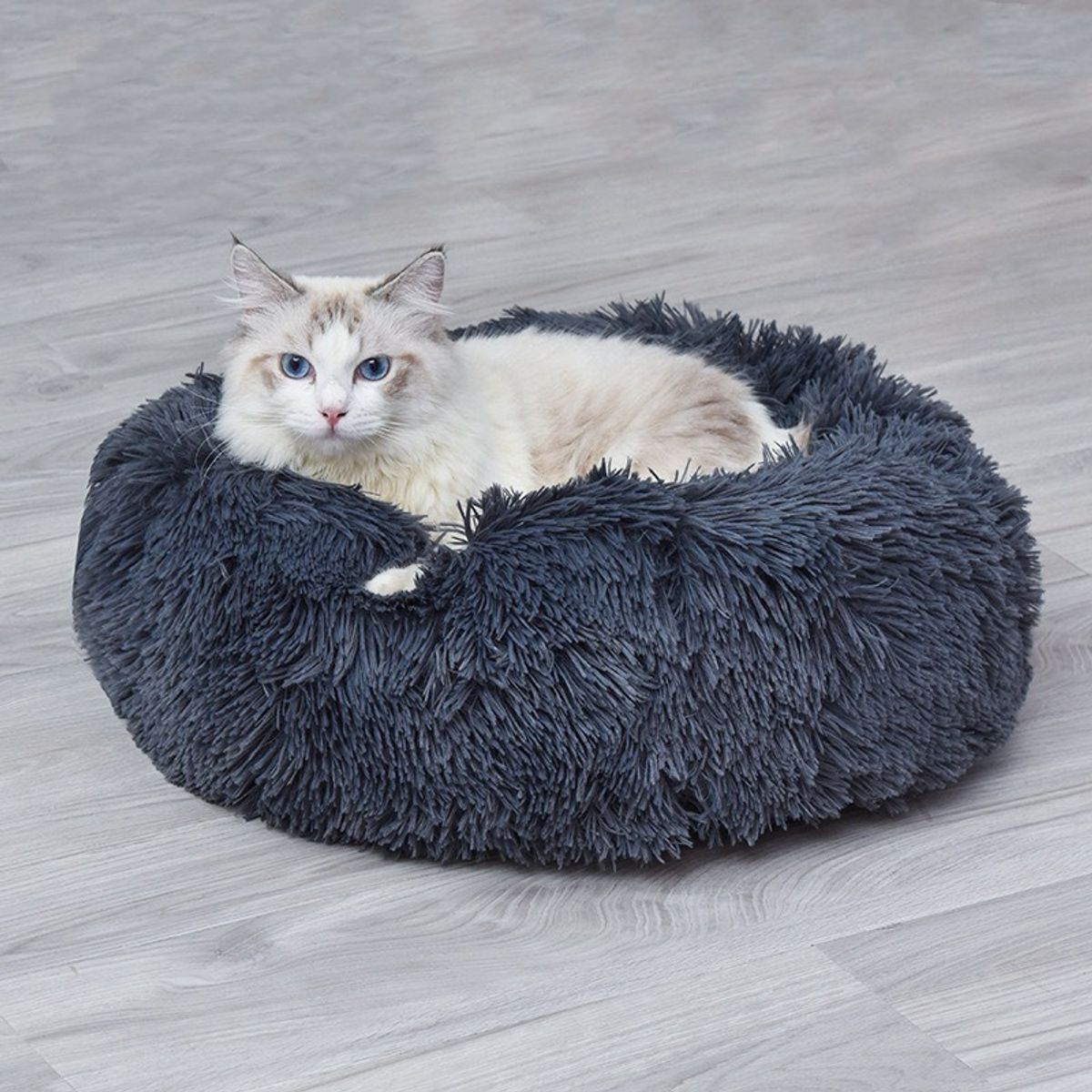 BJ HOGAR - Cama Redonda Para Mascota Perro Gato 70cm Gris Oscuro