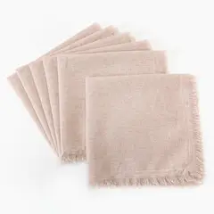 GENERICO - Set 6 servilletas desflecadas de cóctel lino rosa 25x25 cm