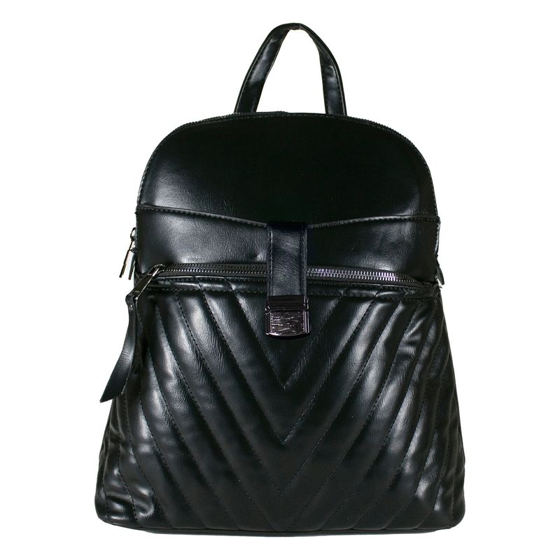 MAILEA - Mochila ecocuero bolsillo acolchada para mujer negro