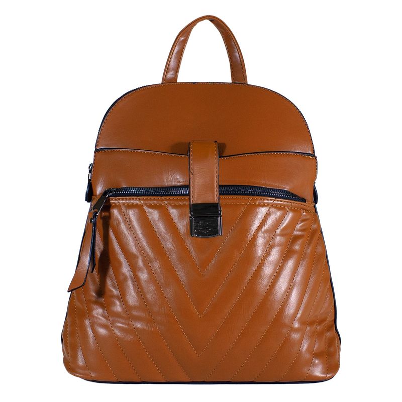 MAILEA - Mochila ecocuero bolsillo acolchada para mujer tostado