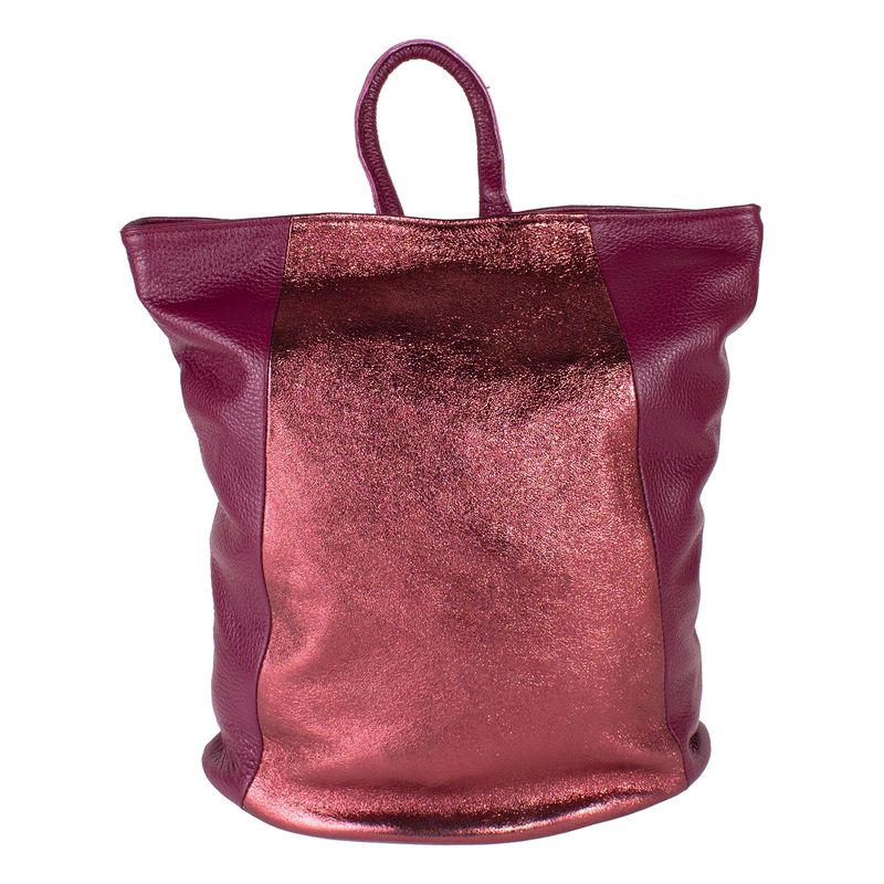 MAILEA - Mochila cuero bimaterial para mujer burdeo