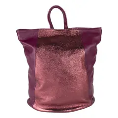 MAILEA - Mochila cuero bimaterial para mujer burdeo