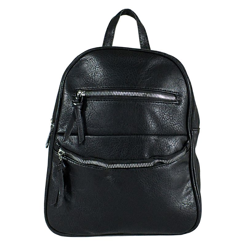 MAILEA - Mochila ecocuero lisa doble cierre para mujer negro