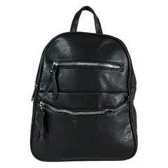 MAILEA - Mochila ecocuero lisa doble cierre para mujer negro