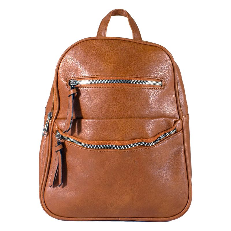 MAILEA - Mochila ecocuero lisa doble cierre para mujer tostado