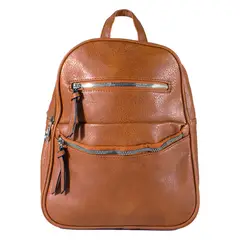 MAILEA - Mochila ecocuero lisa doble cierre para mujer tostado