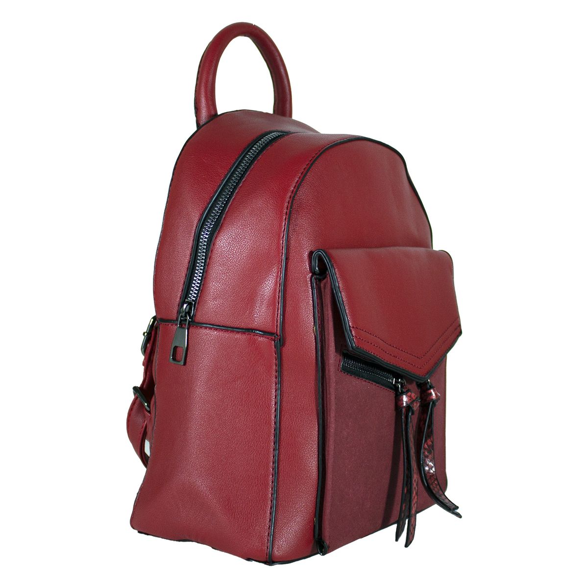 MAILEA - Mochila ecocuero rigida 2 cierres para mujer burdeo