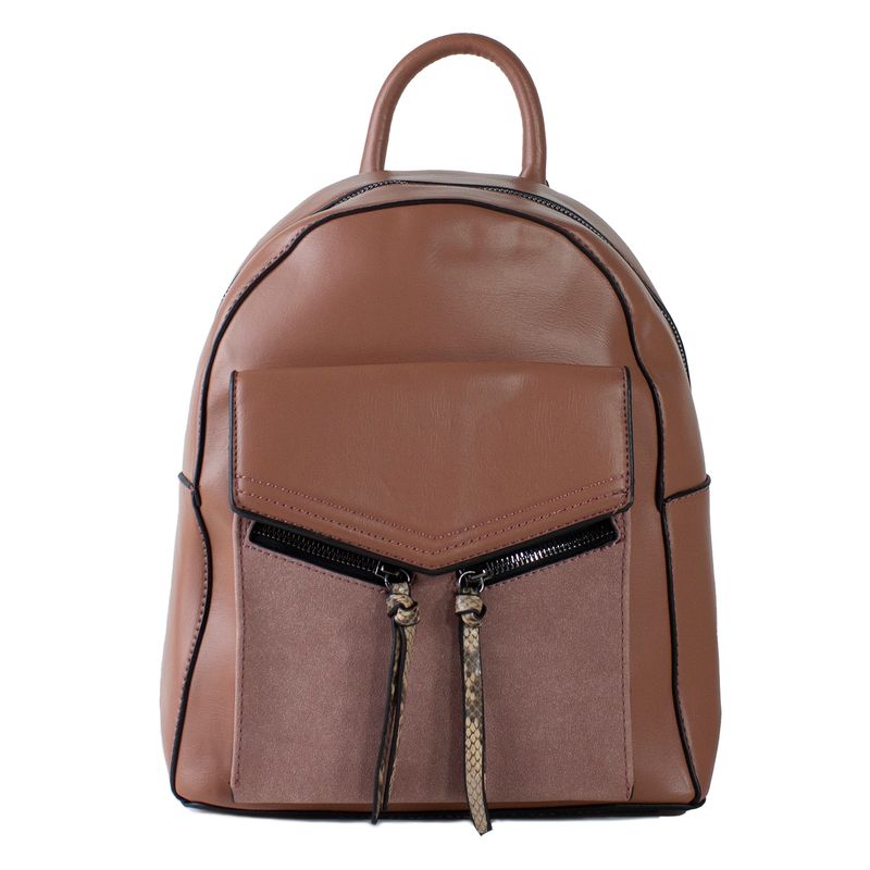 MAILEA - Mochila ecocuero rigida 2 cierres para mujer rosado