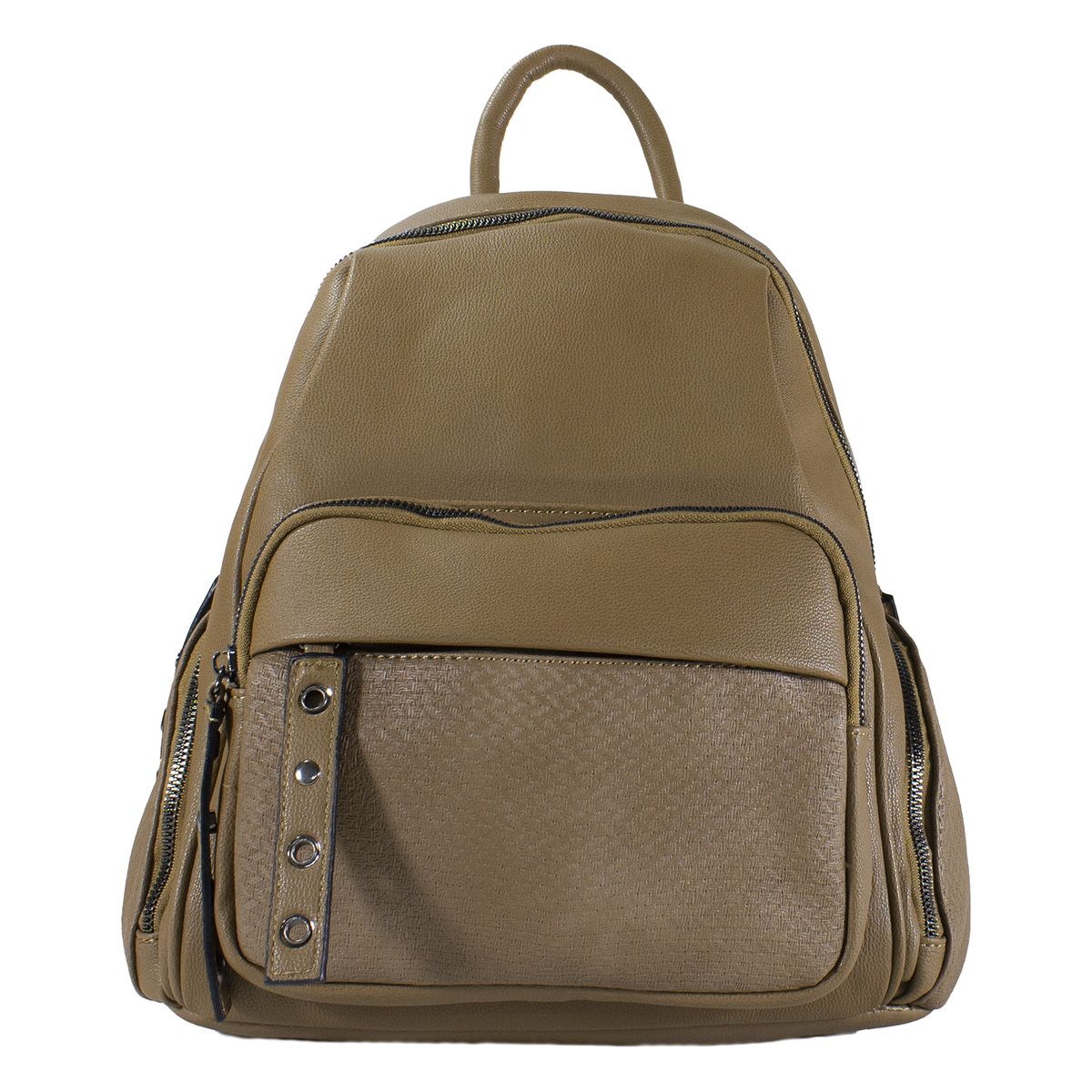 MAILEA - Mochila ecocuero tirador y ojetillos para mujer khaki