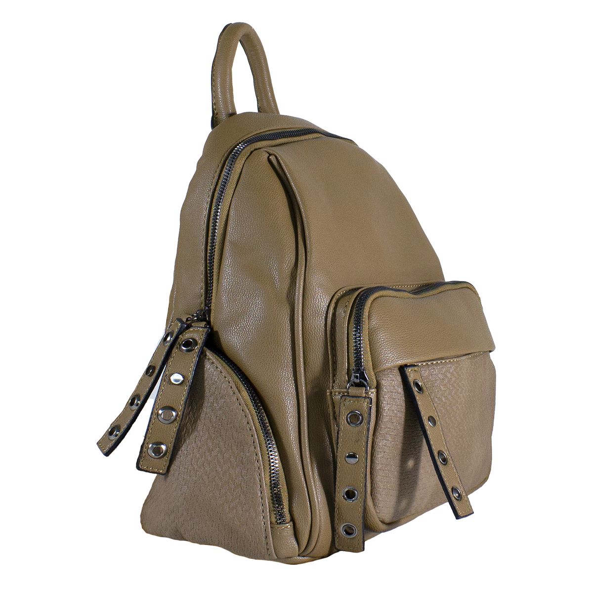 MAILEA - Mochila ecocuero tirador y ojetillos para mujer khaki