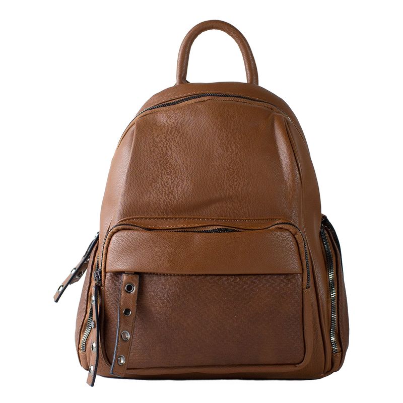 MAILEA - Mochila ecocuero tirador y ojetillos para mujer tostado