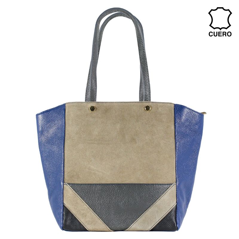 MAILEA - Cartera cuero esquinas oblicuas para mujer azul